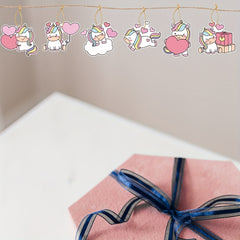 6pcs Unicorn Pink Heart Rainbow Valentines Ornaments Set
