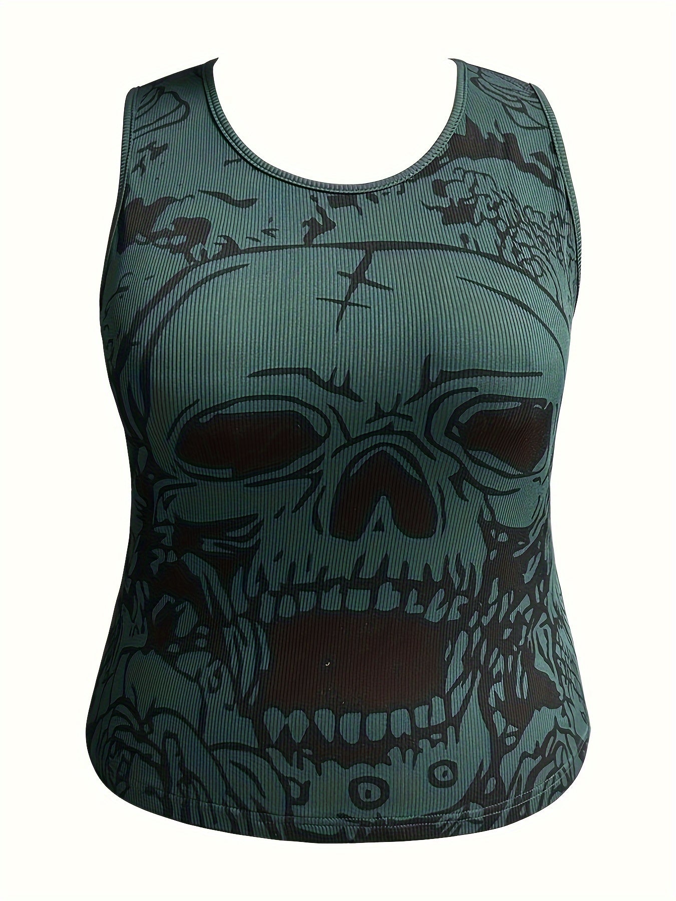 Gothic Tank Top Women's Plus Skull Print Round Neck Slim Fit Tank Top