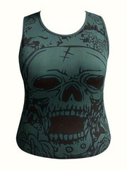 Gothic Tank Top Women's Plus Skull Print Round Neck Slim Fit Tank Top