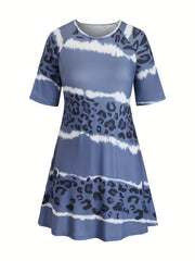 Colorblock Leopard & Tie Dye Striped Raglan Sleeve Sleep Dress