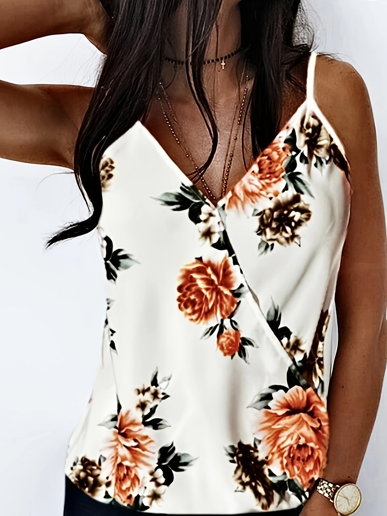Floral Print Cami Top V Neck Sleeveless Summer Top