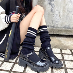 Striped Knitted Knee High Socks Women's Stockings