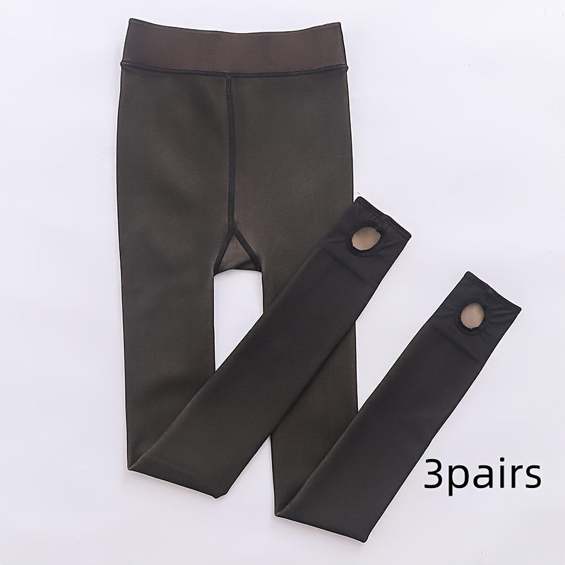 3 Pack Solid Slim Tights Opaque High Waist Elastic Leggings