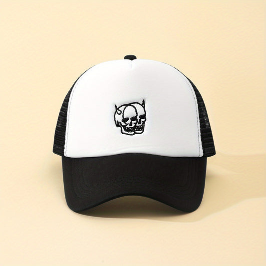 Mens Horned Skull Embroidered Baseball Cap