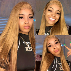 Honey Blonde Straight Lace Front Wig - Glueless Human Hair Wig 30cm