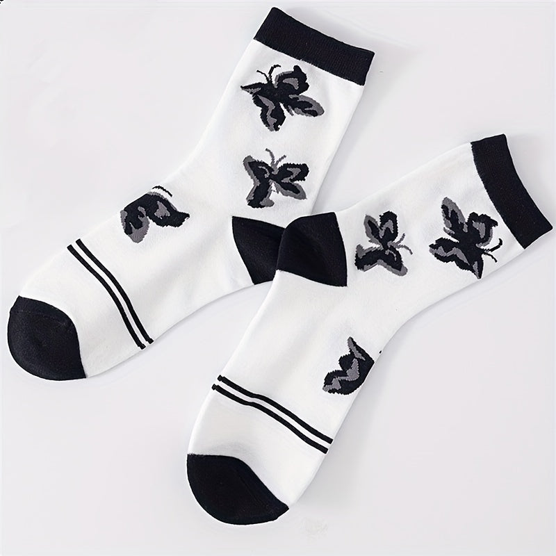 Butterfly Print Mid Tube Socks 2 Pairs Women's Stockings