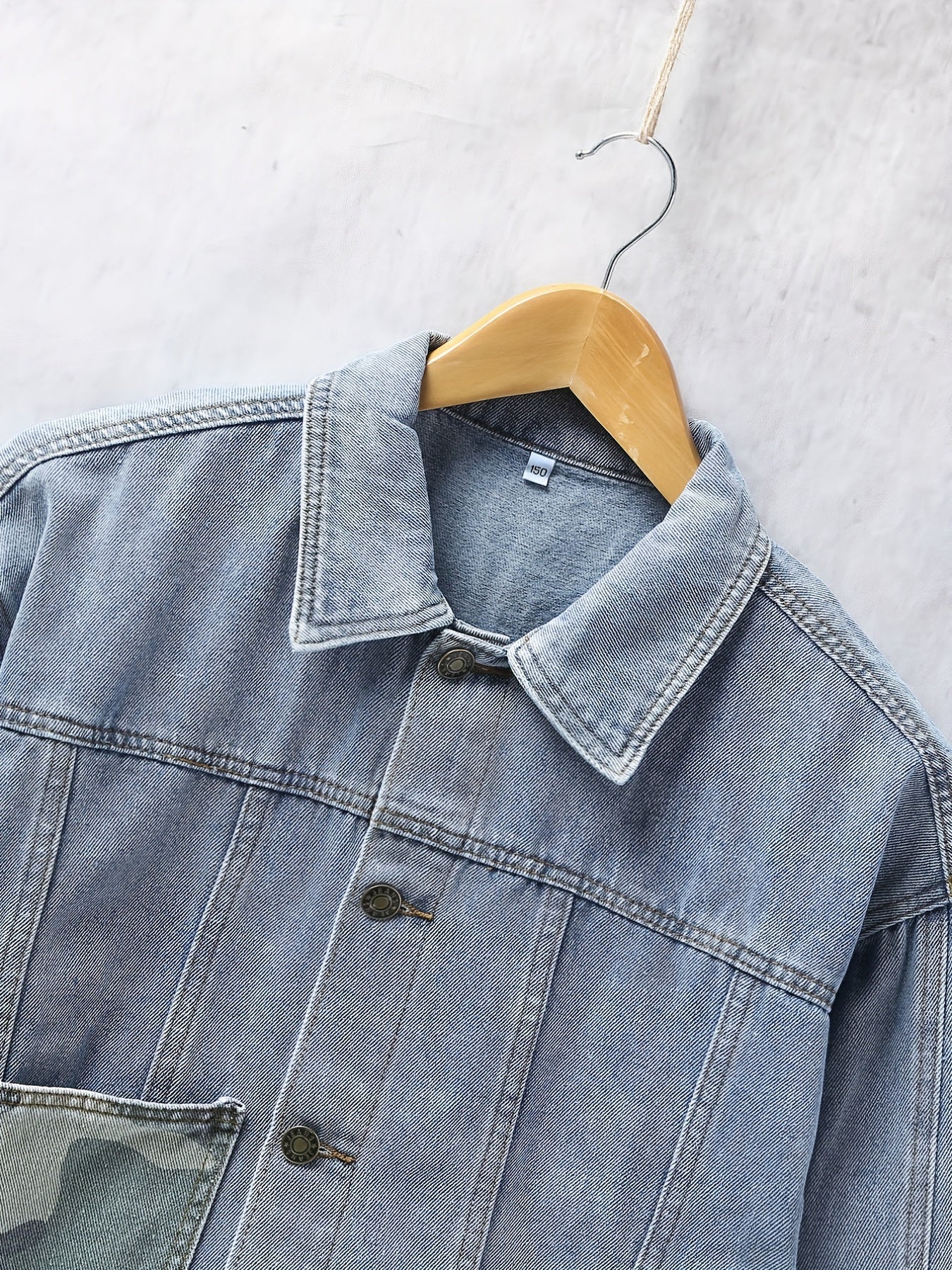 Boys Denim Jacket Camo Pocket Lapel Coat