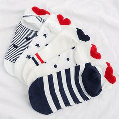 5 Pairs Heart & Striped Print Ankle Socks for Women