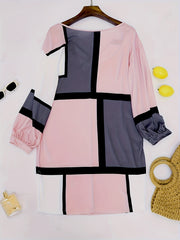 Colorblock Long Sleeve V Neck Mini Dress
