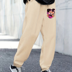Men's Graffiti Dog Pattern Sweatpants with Pockets Drawstring