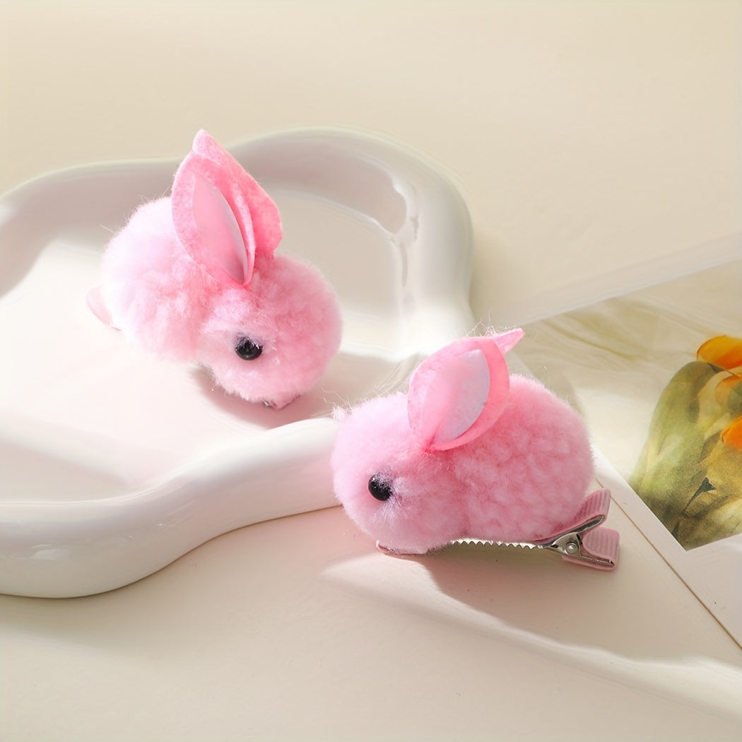 2pcs Baby Girls Plush Rabbit Hair Clips Princess Decorative Hair Accessories