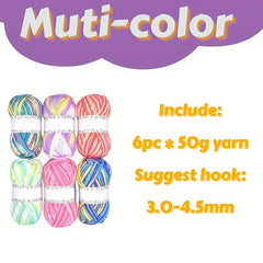 6 Skeins Rainbow Colorful Yarn for Knitting Crocheting Sweaters Scarves Shawls