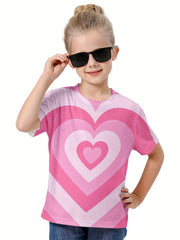 3D Heart Graphic Short Sleeve T shirt Kids Pullover Summer Clothes