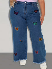 Butterfly Print Wide Leg Jeans