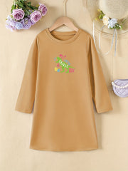 Easter Dinosaur Short Sleeve Casual T Shirt Dress for Toddler Girls