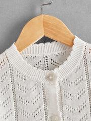 Girls Hollow Out Long Sleeve Knit Cardigan Sweater
