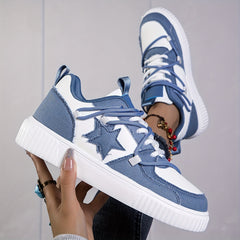 Women's Star Pattern Platform Sneakers Lace Up Outdoor Shoes