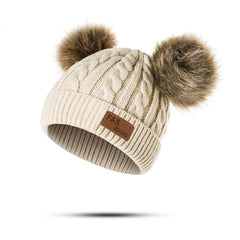 Girls Knit Cap Thermal Beanie Hat With Plush Ball for Winter