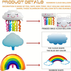 8pcs Rainbow Party Decorations Rainbow Foil Balloon with Tassel & Cloud Balloons