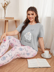 Women's Plus Sheep Print Tee & Pants Lounge Set