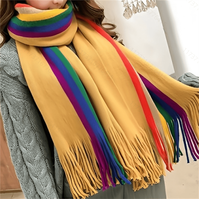 Colorful Winter Scarf With Tassel For Women Thick Shawl Wrap