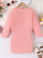 Toddler Girl's 2pcs Knitted Floral Cardigan & Ribbed Sundress Set