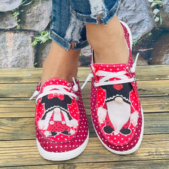 Red Polka Dot Couple Dwarf Flat Sports Shoes for Women