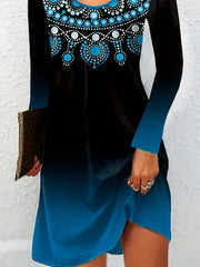 Ombre & Dot Print Long Sleeve Dress