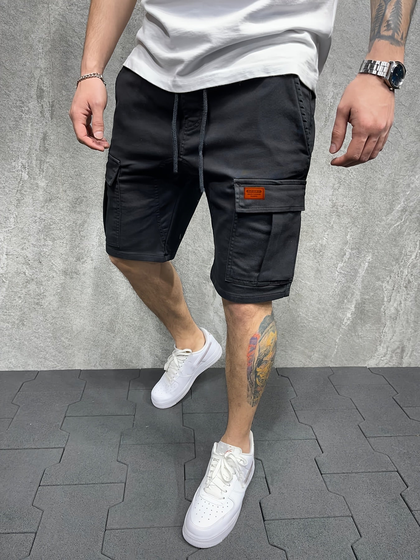 Men's Cotton Cargo Shorts with Drawstring Waist for Outdoor Activities