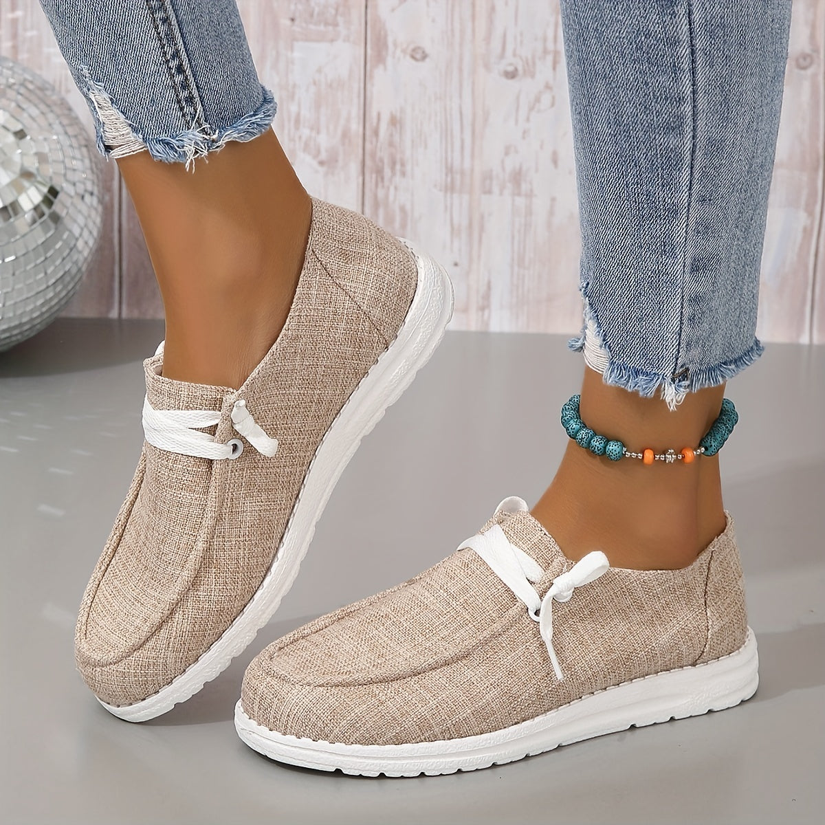 Women's Canvas Slip-On Lace Up Shoes