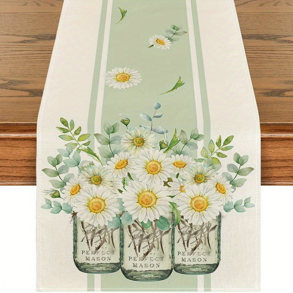 Linen Table Runner Flower Pattern Spring Autumn Table Cover