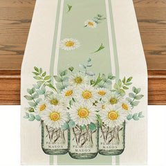 Linen Table Runner Flower Pattern Spring Autumn Table Cover