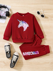 Girls Unicorn Sweatshirt Trousers 2pcs Set Spring Fall