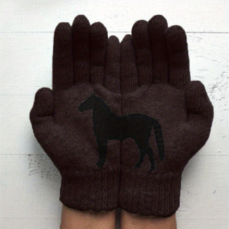 Plush Thickened Horse Decor Gloves for Women