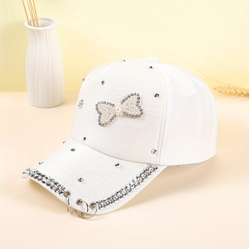 Rhinestone Bow Patch Baseball Cap Golf Sun Hat Adjustable Dad Hats For Women