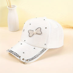 Rhinestone Bow Patch Baseball Cap Golf Sun Hat Adjustable Dad Hats For Women