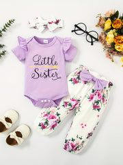Baby Girls Cotton Romper Floral Pants Headband