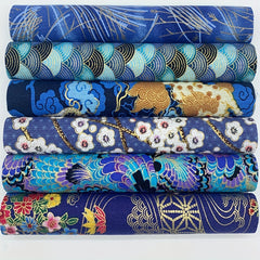6pcs Navy Red Purple Bronzing Printed Cotton Fabric for DIY Sewing Scrapbooking