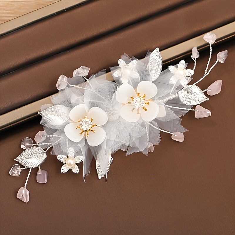 Bridal Flower Silk Golden Wedding Hair Clip Comb Hair Piece