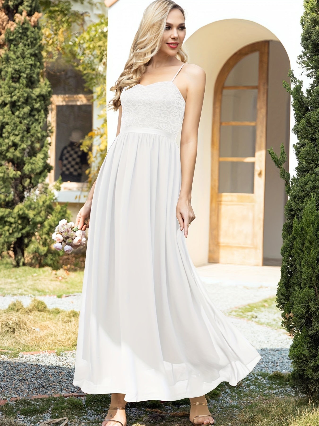 Lace Pleated Bridesmaid Dress Spaghetti Strap Wedding Party Dress