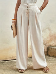 Solid Wide Leg Pants Casual Pocket Pleated Pants Women's Clothing