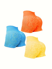 3Pcs Women's Leopard Print Seamless Hip Lifting Yoga Biker Shorts
