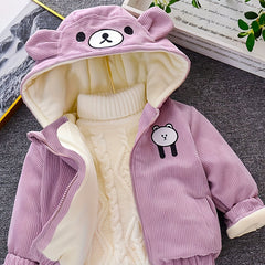 Kids Winter Thick Bear Coat Baby Corduroy Hooded Jacket