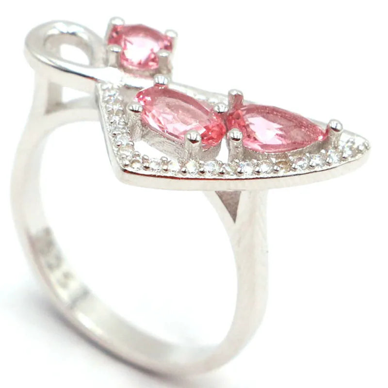 Romantic Pink Morganite Tanzanite CZ Sterling Silver Ring