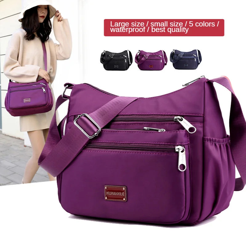 Women Zipper Nylon Waterproof Crossbody Sling Bag 24*10*20cm