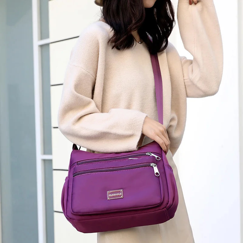 Women Zipper Nylon Waterproof Crossbody Sling Bag 24*10*20cm