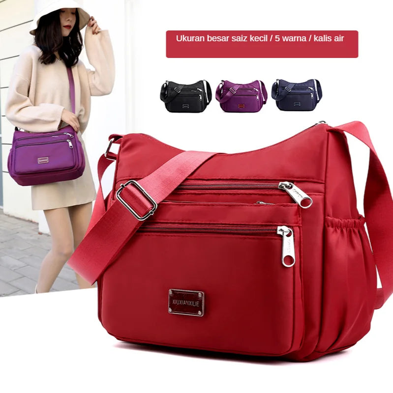 Women Zipper Nylon Waterproof Crossbody Sling Bag 24*10*20cm