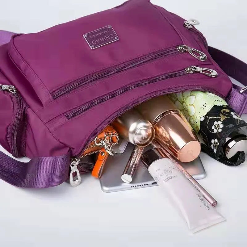 Women Zipper Nylon Waterproof Crossbody Sling Bag 24*10*20cm