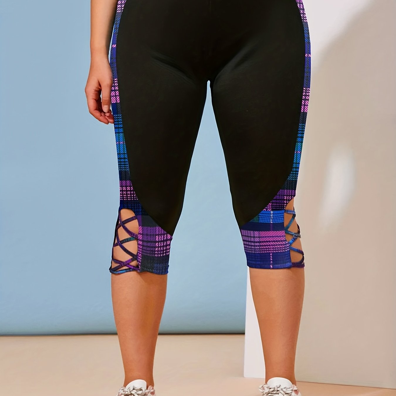 Plaid Cropped Leggings High Waist Casual Leggings Women's Clothing