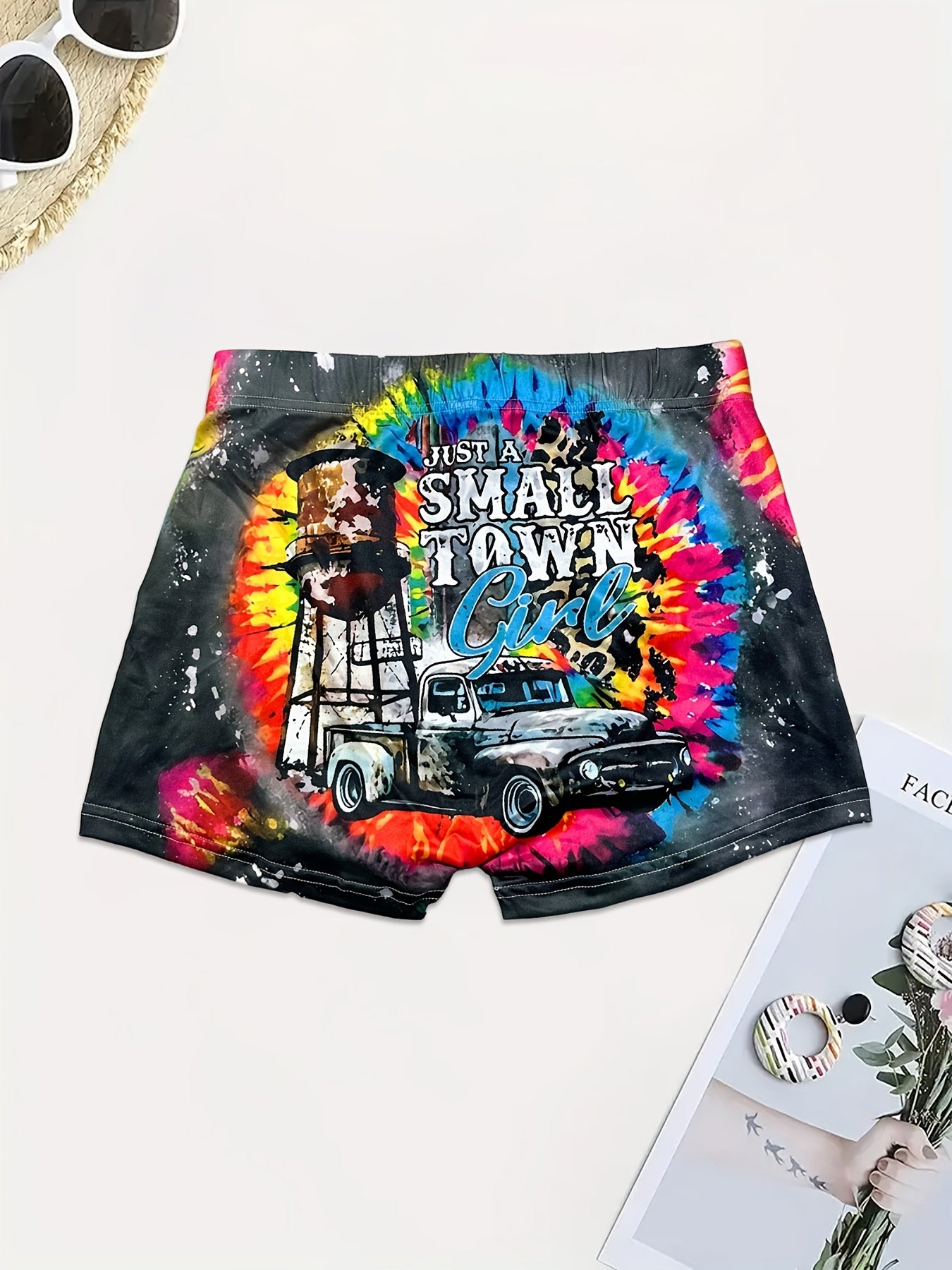 Graphic & Letter Print Skinny Shorts Sexy Elastic Waist Shorts